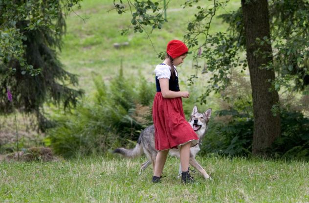 "Rotkäppchen" (2005): Leonie (Kathleen Frontzek) trifft im Wald den gar nicht so bösen Wolf / © ZDF
