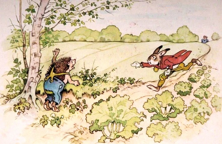 Der Hase und der Igel (1951): Der Leipziger Fritz Baumgarten (1883–1966) illustrierte es / Quelle: Grimm-Bilder Wiki