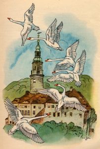 Die sechs Schwäne (1946): Emil Lohse illustrierte es / Quelle: Grimm-Bilder Wiki