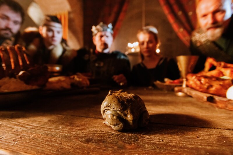 Das Märchen vom Frosch und der goldenen Kugel (2022): Gai sitzt als Frosch auf dem Tisch / © ZDF/Jan Hromadko