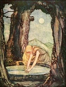 Die Gänsehirtin am Brunnen (1922) / Rie Cramer /Quelle: Grimm-Bilder Wiki