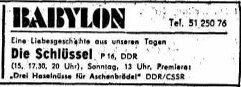 Werbeanzeige (6.3.1974): Sonntag, 13 Uhr, Premiere: "Drei Haselnüsse für Aschenbrödel"